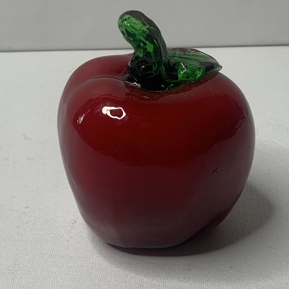 Vintage Glass Red Green Apple Fruit Art Glass Deco Unmarked